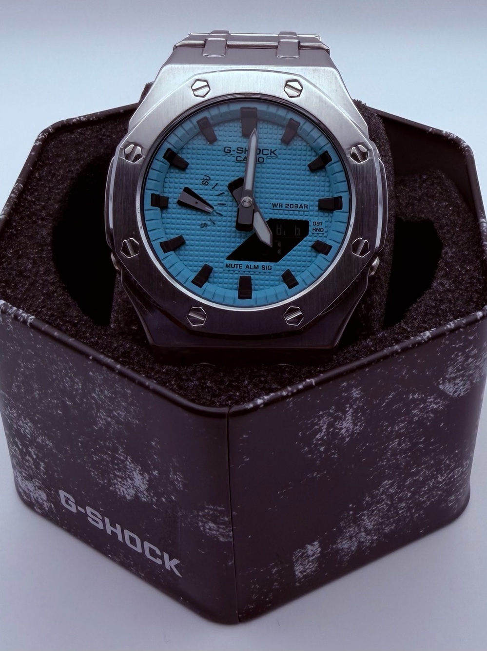 G-Shock Stainless Steel Watch with Tiffany Blue Dial